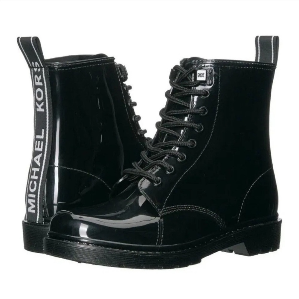 Michael Kors Tavie Black Lace-Up Rain Boots